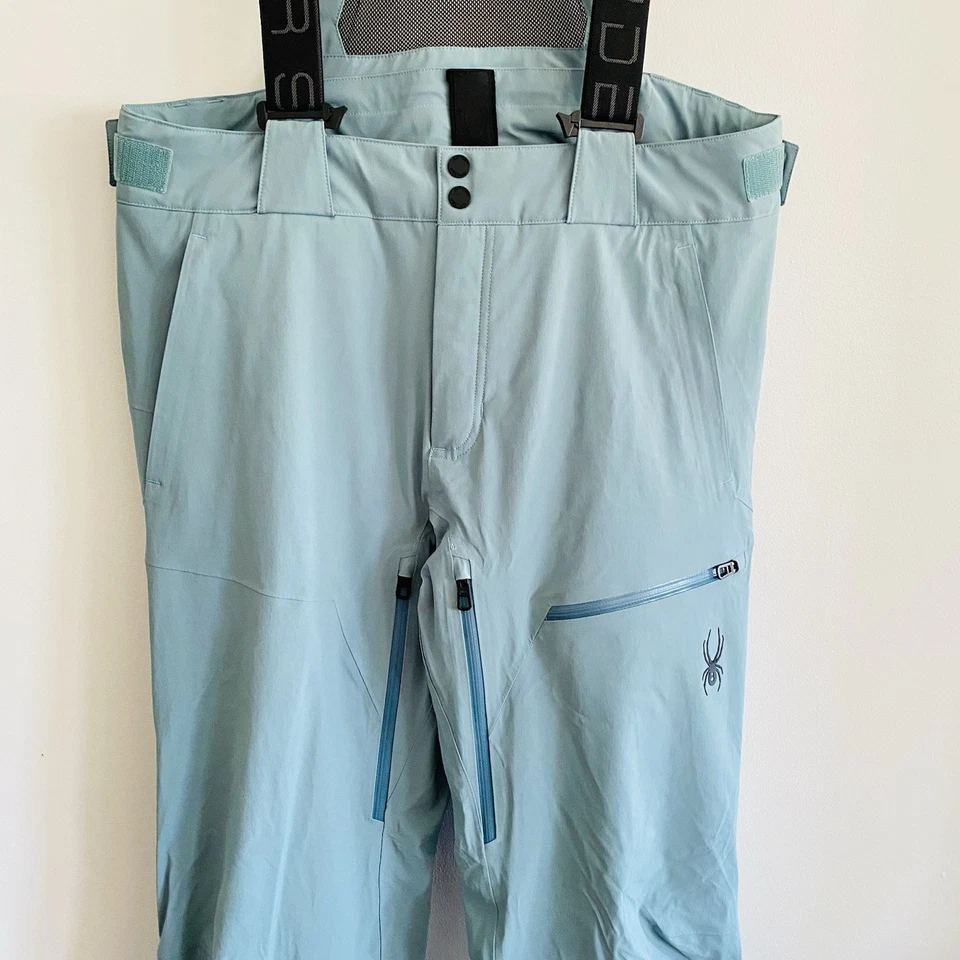 Spyder Hombres Grande Aislado Esquí Snowboard Pantalones Aqua Azul Tundra Nieve Babero Foto 3 de 4