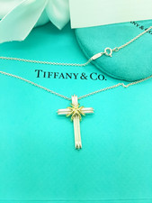 Tiffany & Co. Silver and 18Ct Yellow Gold Cross 24" Pendant Necklace, Hallmarks
