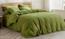 Jellymoni 3PCS Avocado Green Duvet Cover Set Queen 90"x90" 100 Washed Cotton
