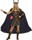Morph Women`s Viking Costume Nordic Maiden Barbarian Warrior Dress + Helmet Cape