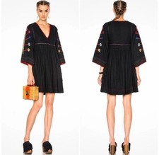 ULLA JOHNSON Masha Floral Black Embroidered Silk Tunic Dress Size 6 Midnight