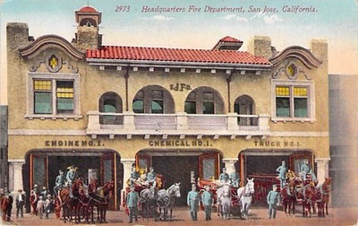 San Jose CA Fire Department Headquarters Horse Drawn Apparatus Postcard