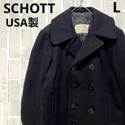 SCHOTT P-Coat Pea Coat Jacket USA Made L Quilted Used Navy