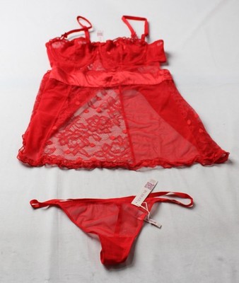 Adore Me Women's Adjustable Babydoll Chemise & G-String Set DH3 Red Large NWT