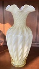 GORGEOUS Vintage Fenton Topaz Yellow White Milk Glass Spiral Optic Ruffle Vase