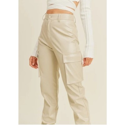NWT Bailey 44 Ivory Vegan Leather Cargo Pant Cuff Snaps Size 8