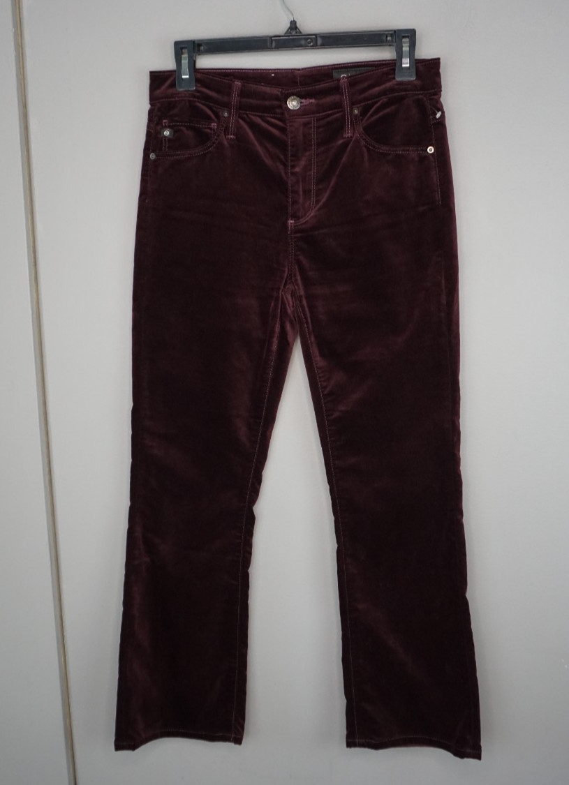 AG Women Pants Farrah Boot Crop Velvet Mid Rise Pants in Pinot Noir size 27
