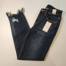 Judy Blue Mid Rise Dark Wash Denim Jeans Size 0/24 JB82322DK  Distressed Bottom