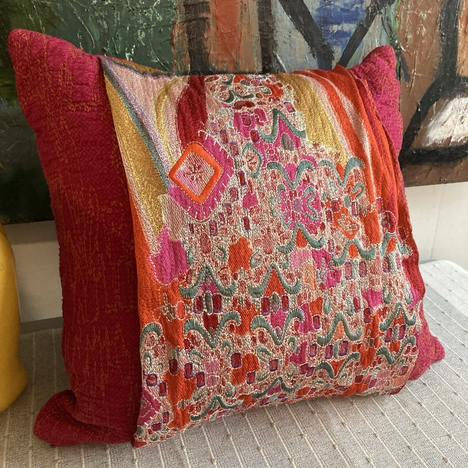 Natori Throw Pillow Boho Embroidered Thick With Feather Insert 20” X 20" NWOT - Image 4 of 4