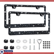 Black Rhinestone License Plate Frame Women 2 Pack Handcrafted Stainless Steel Black Rhinestone License Plate Frame Women 2 Pack Handcrafted Stainless Steel
