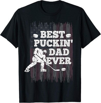 Best Puckin' Dad Ever Tee American Flag Hockey Gift Idea T-Shirt