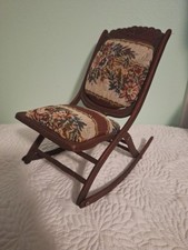 Ancien coussin épingle tissu tapisserie fauteuil à bascule pliant