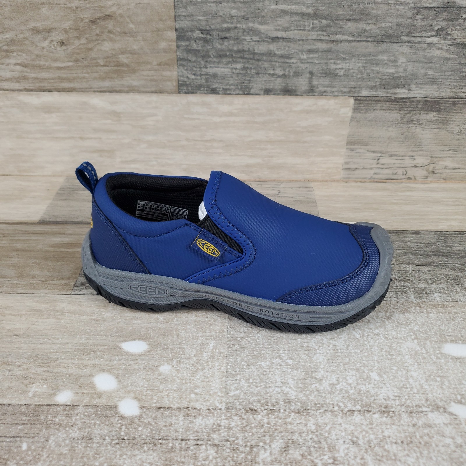 Scarpe da bambino Keen Speed Hound taglia 12 blu profondità nere punta tonda slip on sneakers