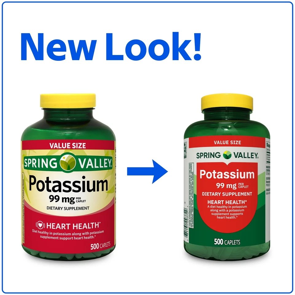 Spring Valley Potassium Dietary Supplement Caplets for Heart Health, 99 Mg, 500 - Image 2 of 4