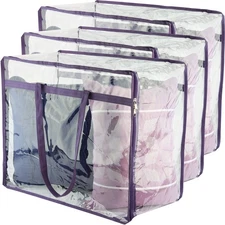 Sturdy 40L Vinyl Storage Bags 3 Pack, Zippered Organizer For Bedding, Purple