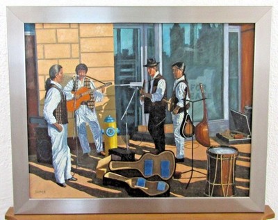 Original Robert Samick ''Streetside Musicians NYC'' Oil Painting Signed