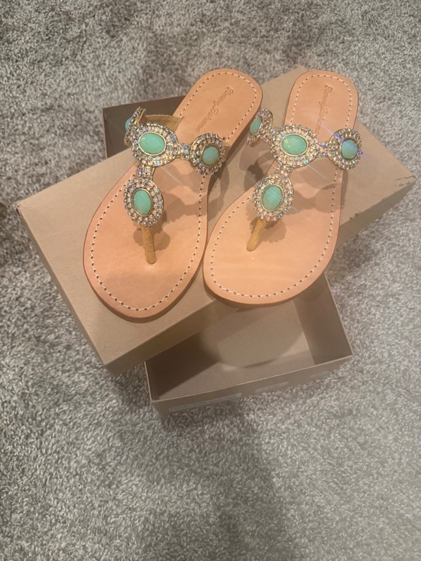 Tommy Bahama sandals women green, opal, gold embellished size 9 retail $168.00