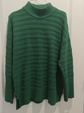 LOFT Womens Green Rib-Knit Mock Neck Long Sleeve Pullover Sweater S