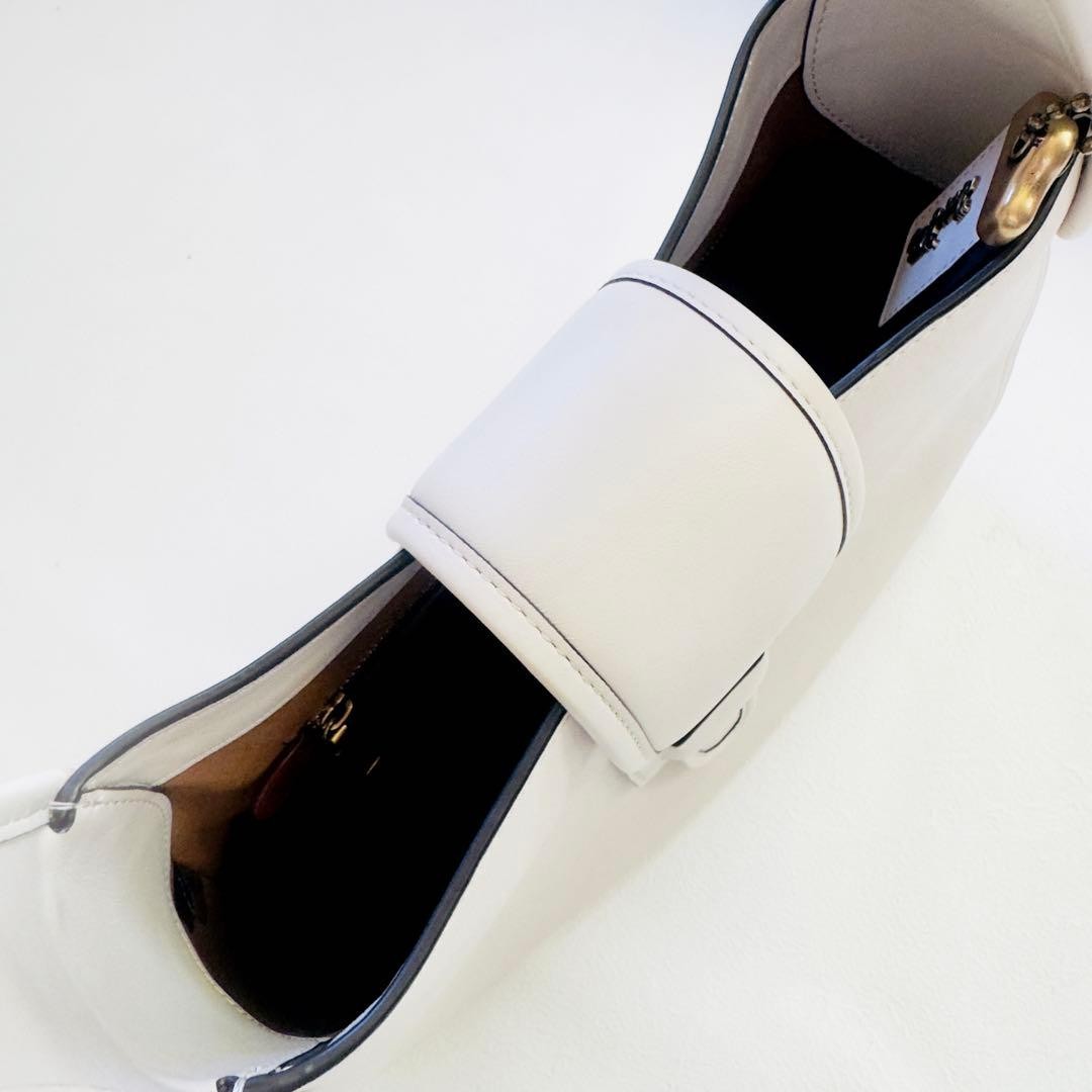 COACH White Leather Shoulder Bag Courier Medium Hobo Authentic with Pockets thumbnail 5