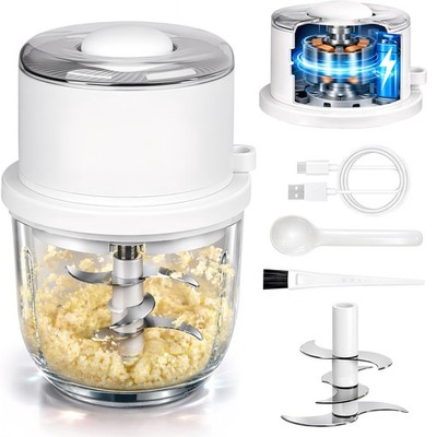 Electric Garlic Chopper, 350ML Glass Bowl Mini Food Processor Small, White