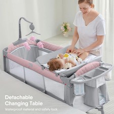 ADOVEL Baby Bassinet Bedside Crib Pack and Play with Mattress Diaper Changer