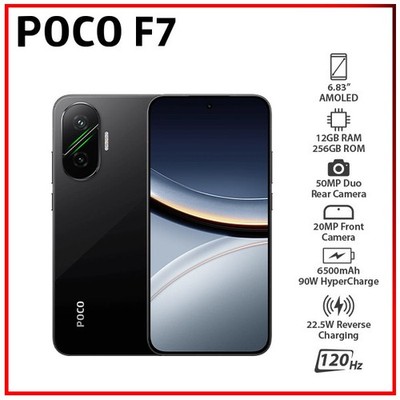 (New) Xiaomi POCO F7 5G 12GB+256GB BLACK Dual SIM Unlocked Android Cell Phone