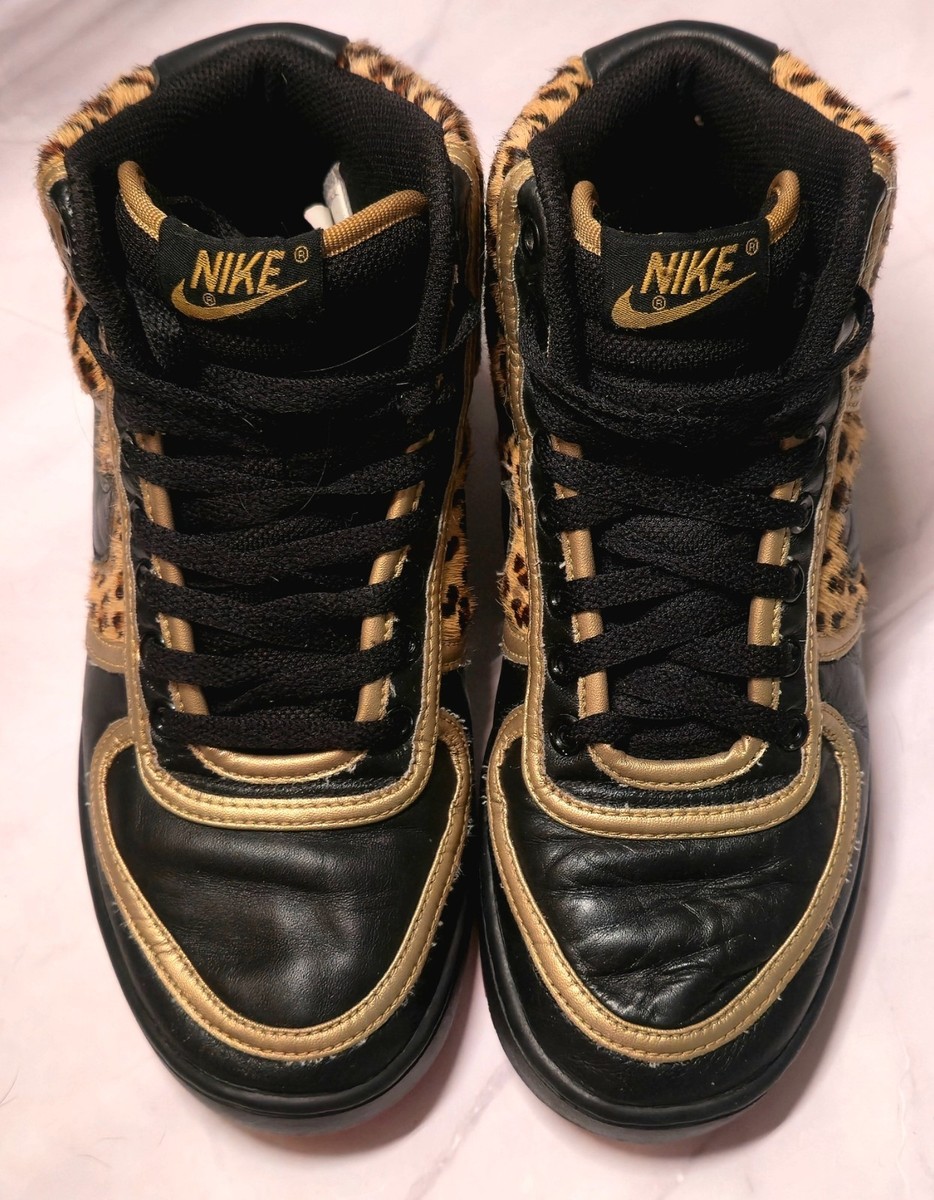 Nike Dunk High Premium Womens 8 Leopard Pony Hair Black Gold Red