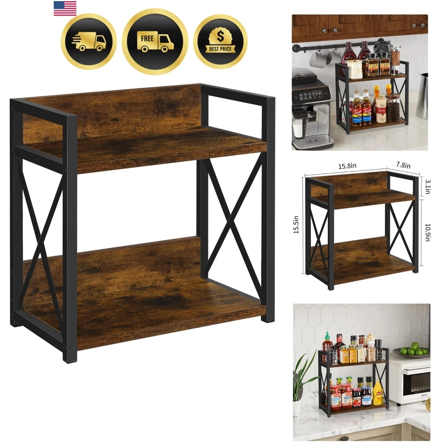 Countertop Shelf Organizer,Coffee Bar Accessories,Spice Rack,Coffee Counter S-,,