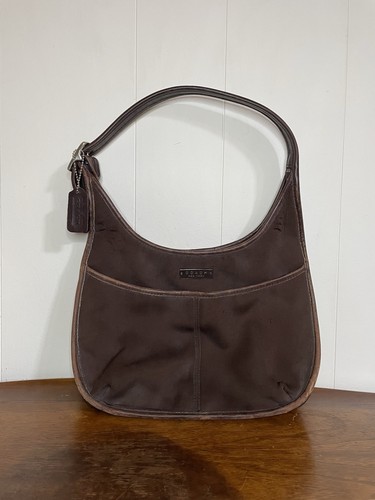 Coach Vintage 6203 Ergo Brown Neoprene Leather Trim Shoulder Hobo Bag Pre-Owned