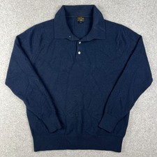 J Crew 100 Cashmere Polo Collared Sweater Knit Pullover Large Mens Blue