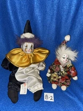 Vintage Artmark Porcelain Head Clown Doll 10” Black & White & And 7” Doll