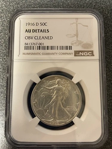 1916 D WALKING LIBERTY HALF DOLLAR  NGC AU DETAILS CLEANED