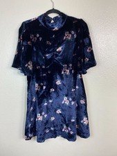 Free People Be My baby Velvet Floral Blue Dress Bell Sleeves Size 10 Whimsigoth