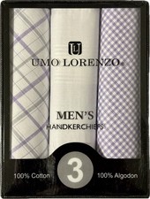 Pocket Square Handkerchiefs 3-Pack White / Lilac Stripe / Lilac Gray Umo Lorenzo