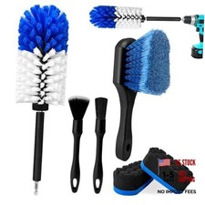 Car Wheel Brush Kit, Soft Drill Wheel Cleaner Brush, Tire Blue white 6 Pk