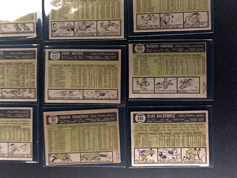 1961-Topps-PHILADELPHIA PHILLIES-Robin Roberts (2)-Amaro-MLB de colección Foto 3 de 3