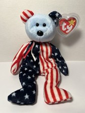 TY Beanie Baby SPANGLE the Bear (Blue Head Version) 1999 Patriotic Bear