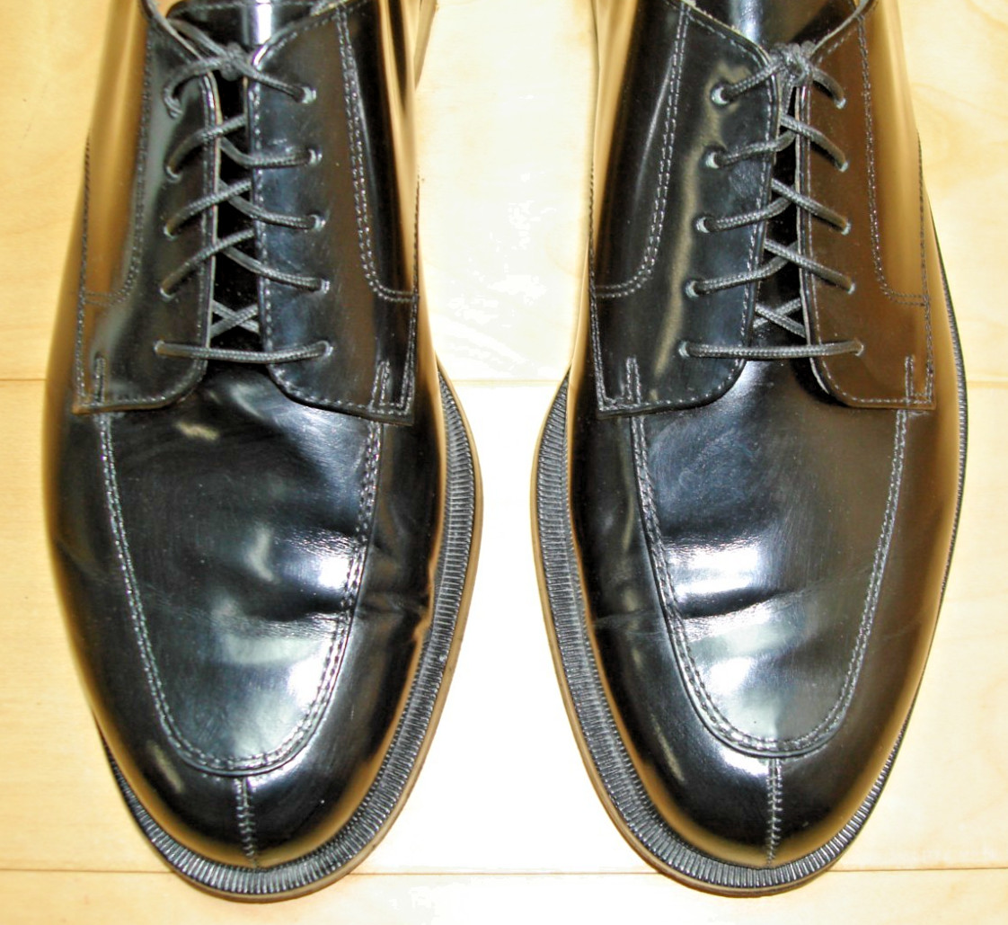 Sz 10 D COLE HAAN Men's Shiny Black Leather Dress Shoes, Split Toe Derby Blucher