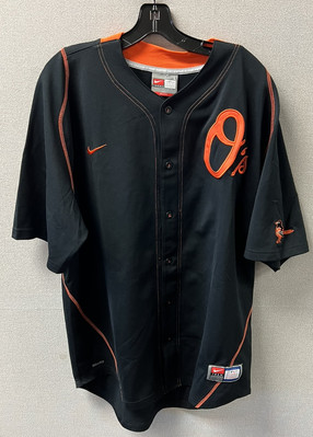 Nike Baltimore Orioles O's MLB Fit Dry Button Up Jersey Black Orange Large NWT