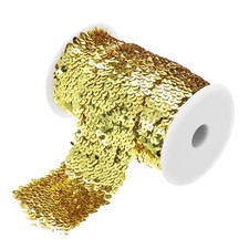 5.5 Yards 3 Inch Elastic Sequins Trim 3 Row Flat Sequin Strip Paillette Gold