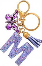 Cute Initial Letter Keychains for Girls Women with Tassel Butterfly Colourful Al