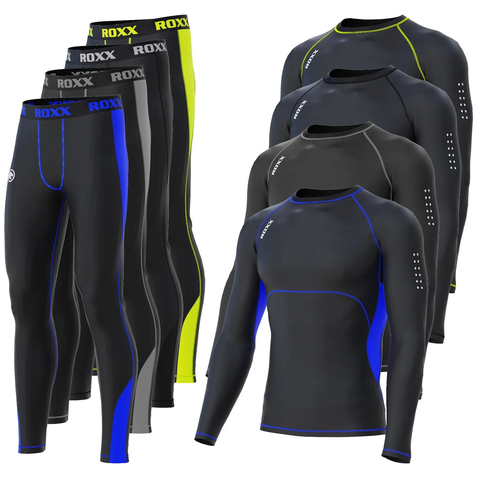 Roxx Mens Compression Armour Base layer Top Skin Fit + compression Leggings set