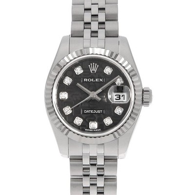 ROLEX Datejust 10P Diamond 179174G black Carving Computer 5 Row Jubilee Brac...