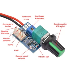 DC 12V PWM Fan Governor Speed Control with Knob 4-Wire Switch Fan Regulation-