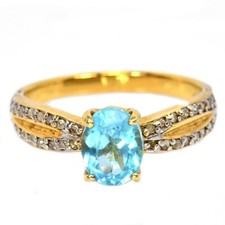925 STERLING SILVER NATURAL SWISS BLUE TOPAZ OVAL OCTAGON CUT  RING SIZE 8.25