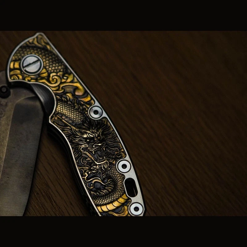 1Pc TC4 Inlaid Brass Battle Dragon Handle Scale for Rick Hinderer XM18 3.5” - Image 4 of 4