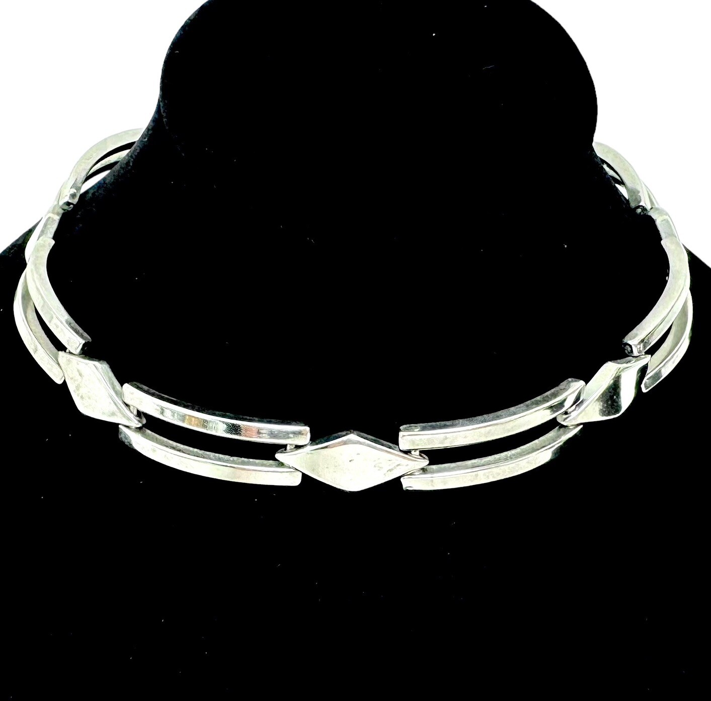 Vintage Silver Tone Curved Rectangular Link Neckl… - image 3