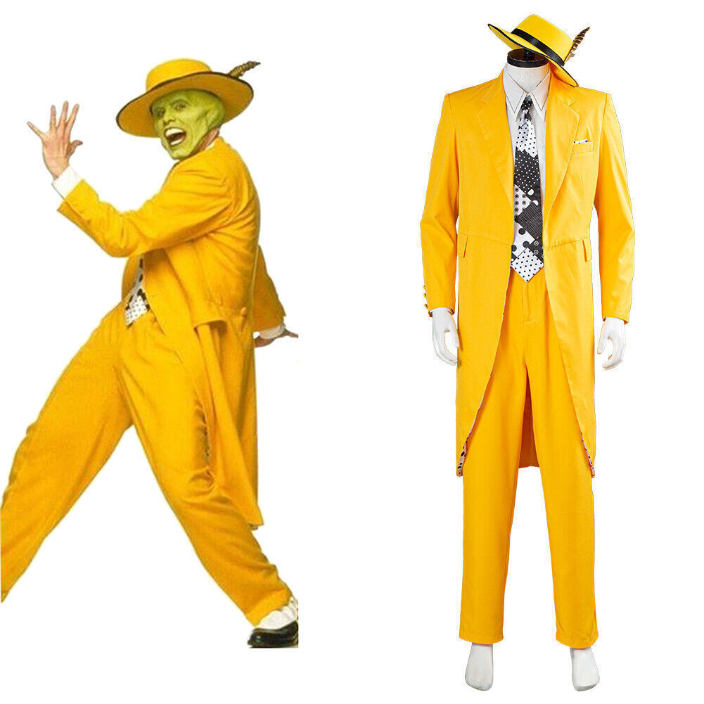 The Mask Jim Carrey Yellow Suit Cosplay Costume Men Uniform