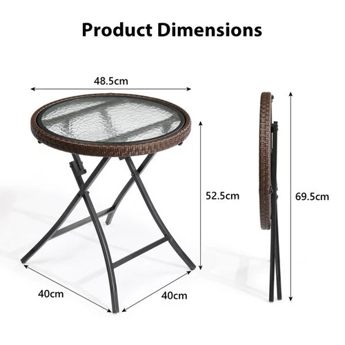 Outdoor Side Table Round Rattan Patio Side Table Small Foldable Wicker Table - Picture 3 of 10