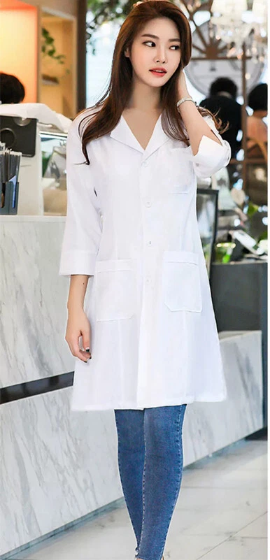 Women Nurse Female Doctor Dress Beautician Lab Half Sleeve Coat Work Clothes - Image 4 of 4